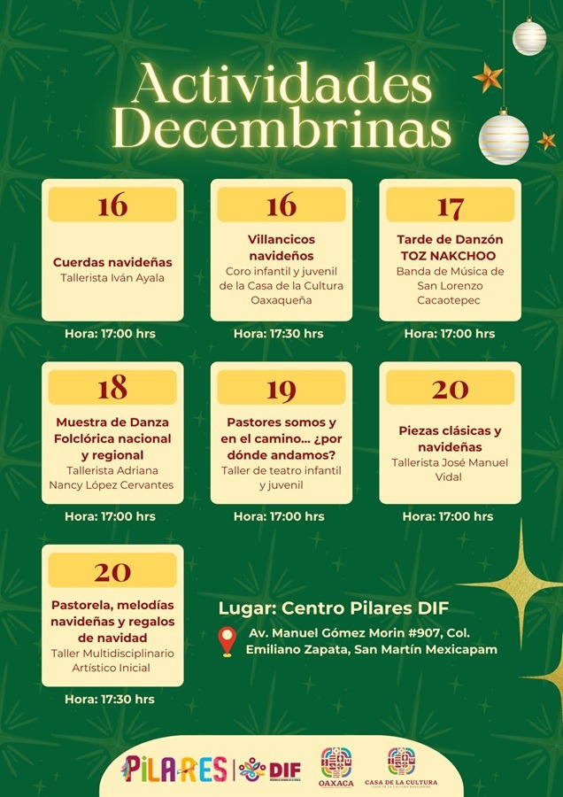 Invita Casa de la Cultura Oaxaqueña a participar en actividades culturales y artísticas decembrinas