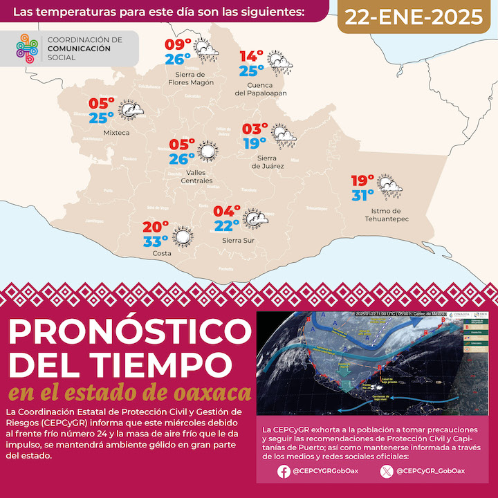 Se mantendrá ambiente frío en gran parte del territorio oaxaqueño