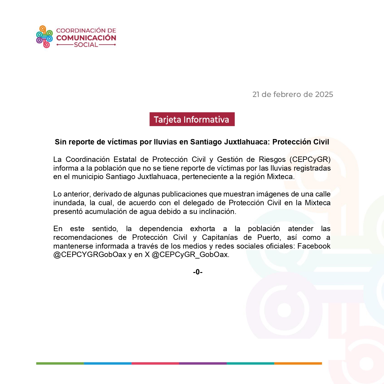 Sin reporte de víctimas por lluvias en Santiago Juxtlahuaca: Protección Civil
