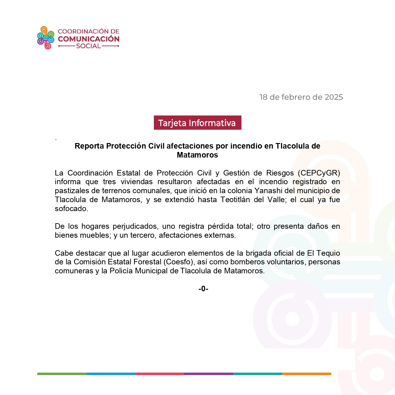 Reporta Protección Civil afectaciones por incendio en Tlacolula de Matamoros