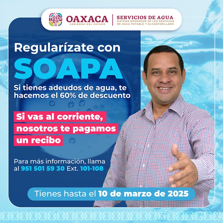 Otorga Soapa descuentos de hasta el 100% en el pago de servicio de agua potable