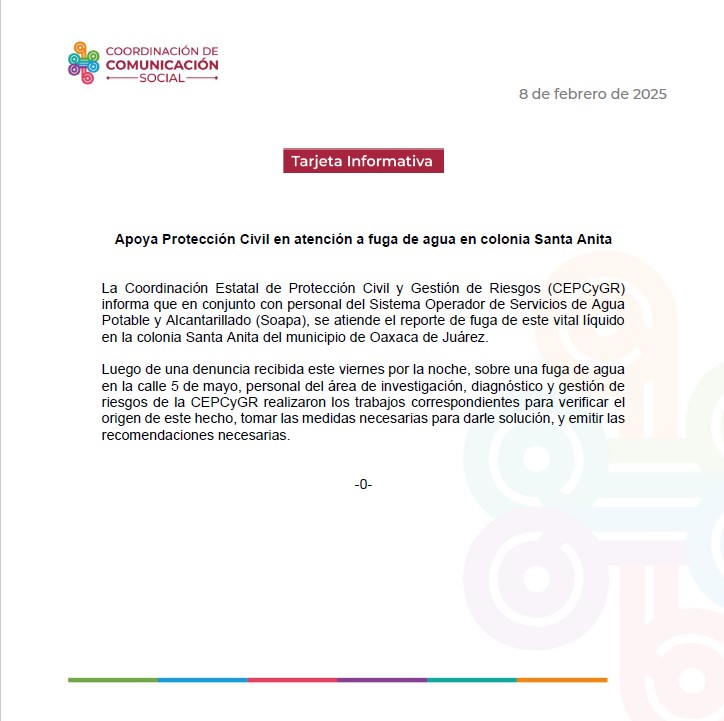 Apoya Protección Civil en atención a fuga de agua en colonia Santa Anita