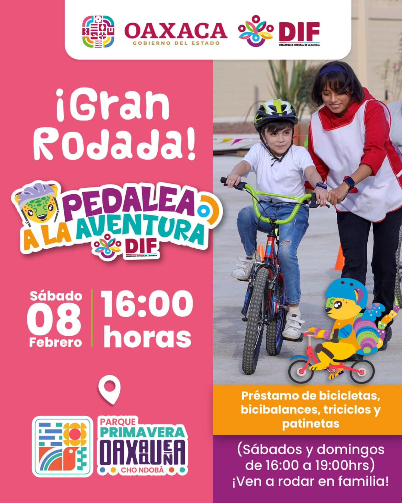 Invita DIF Estatal a la Gran rodada “Pedalea a la Aventura” en el Parque Primavera Oaxaqueña