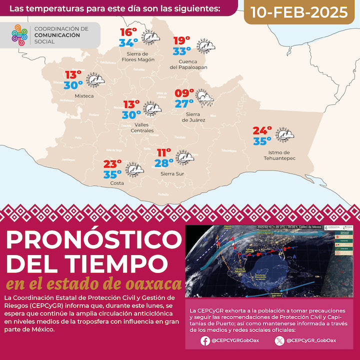 Se prevén brumas o bancos de niebla al amanecer en la Costa de Oaxaca