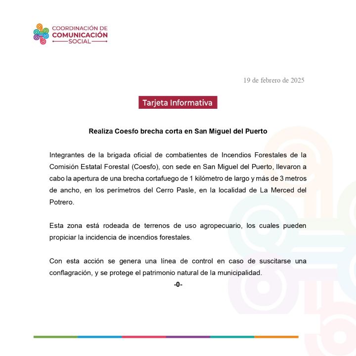 Realiza Coesfo brecha corta en San Miguel del Puerto