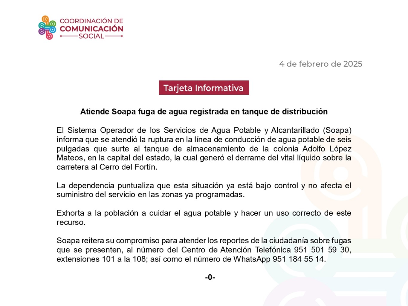 Atiende Soapa fuga de agua registrada en tanque de distribución