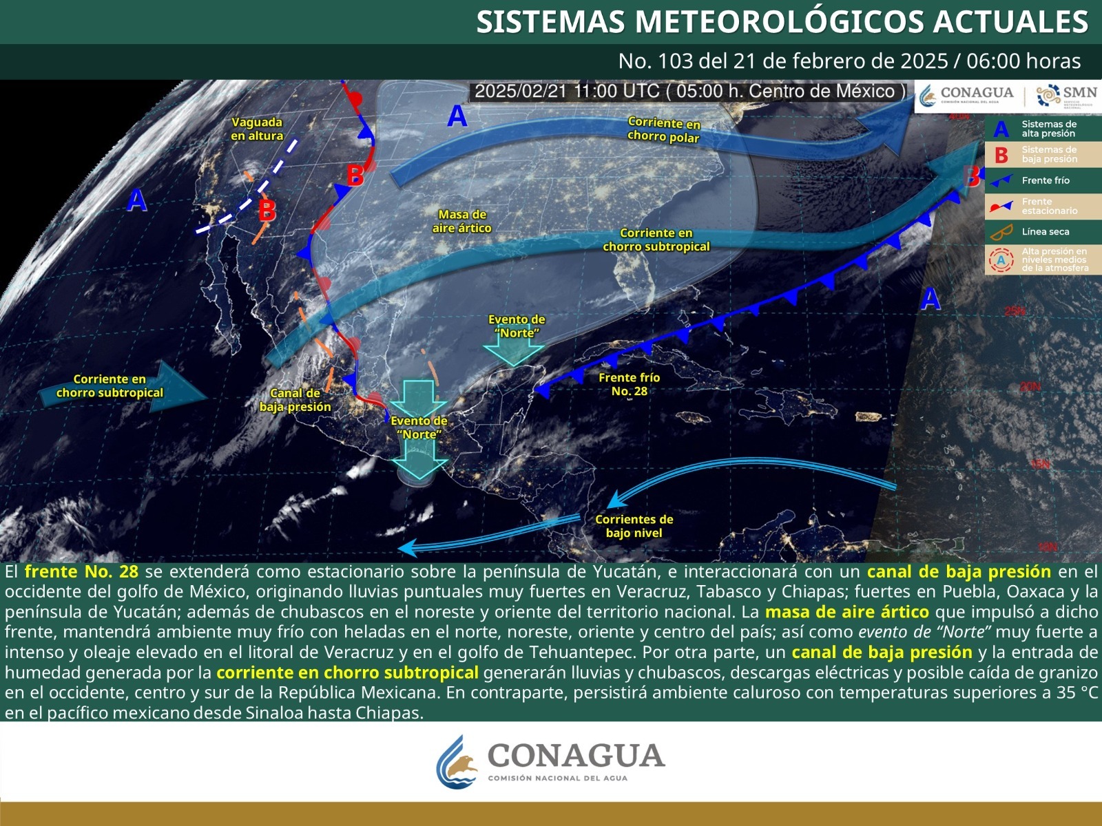 Persiste frente frío número 28 con nublados acompañados de lluvias en Oaxaca