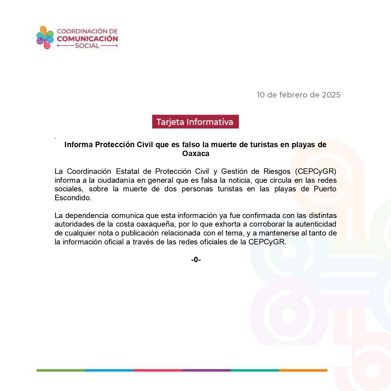Informa Protección Civil que es falso la muerte de turistas en playas de Oaxaca
