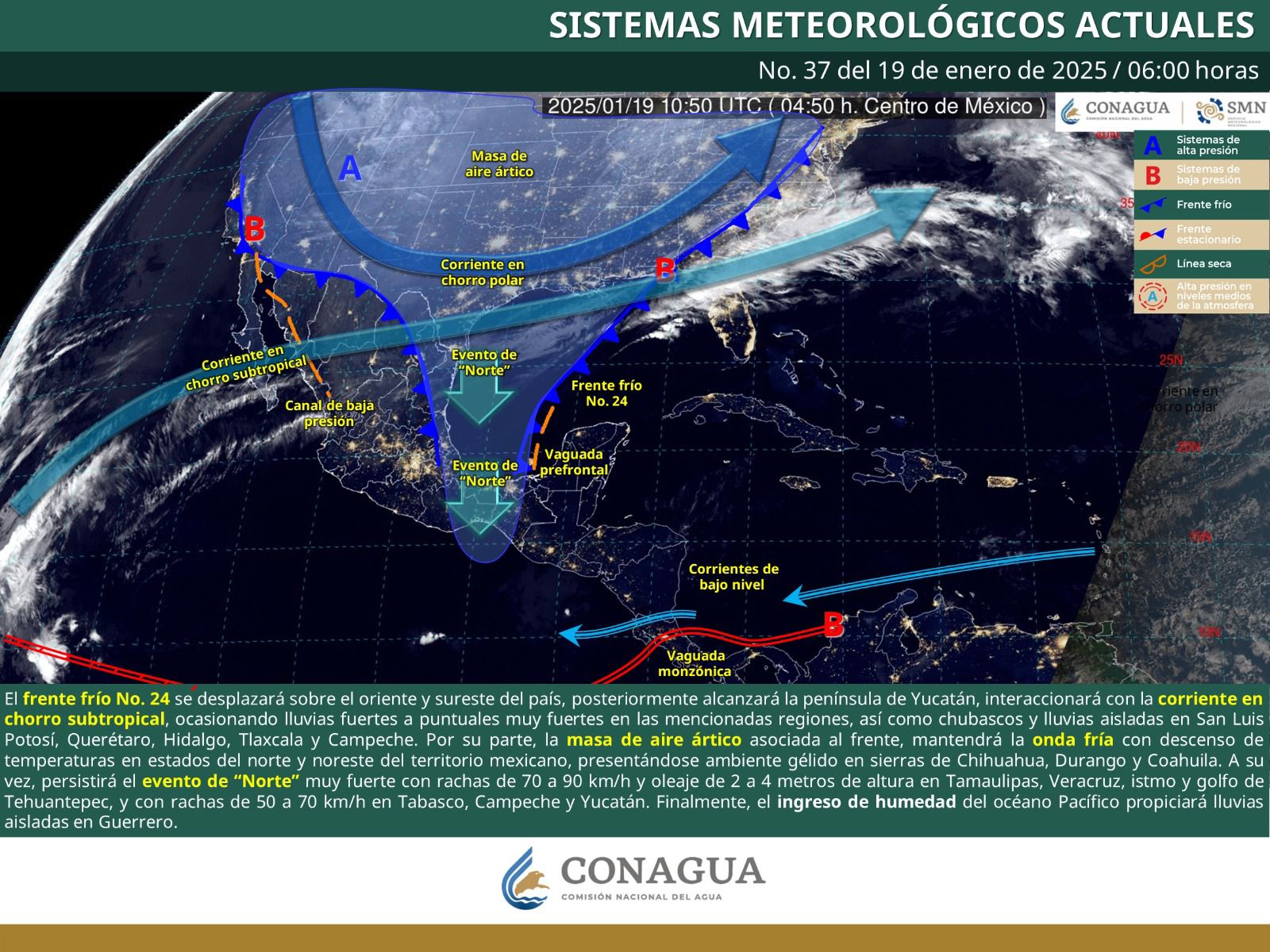 Prevén lluvias con niebla en zona norte de Oaxaca ocasionadas por frente frio número 24