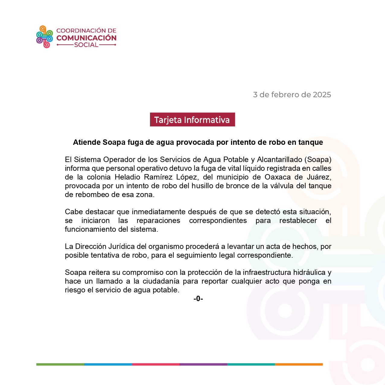 Atiende Soapa fuga de agua provocada por intento de robo en tanque