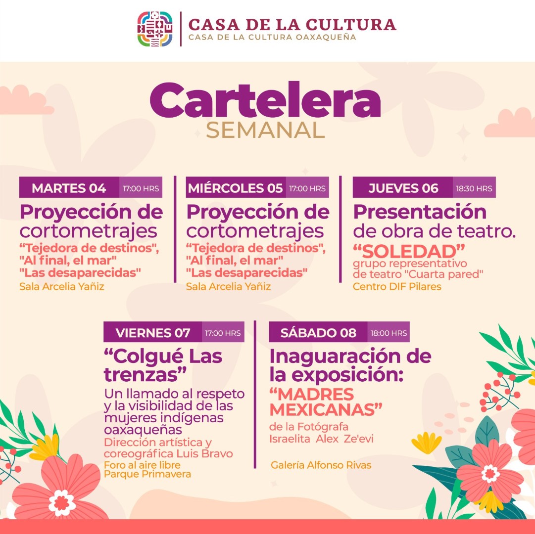 Con motivo del Día Internacional de la Mujer Invita Casa de la Cultura Oaxaqueña a las actividades artísticas con perspectiva de género