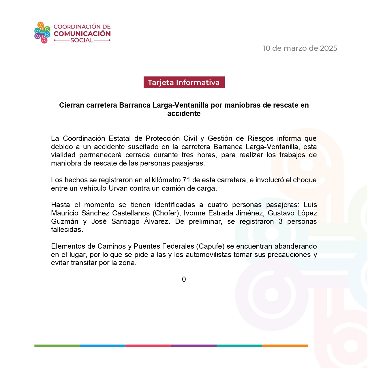Cierran carretera Barranca Larga-Ventanilla por maniobras de rescate en accidente
