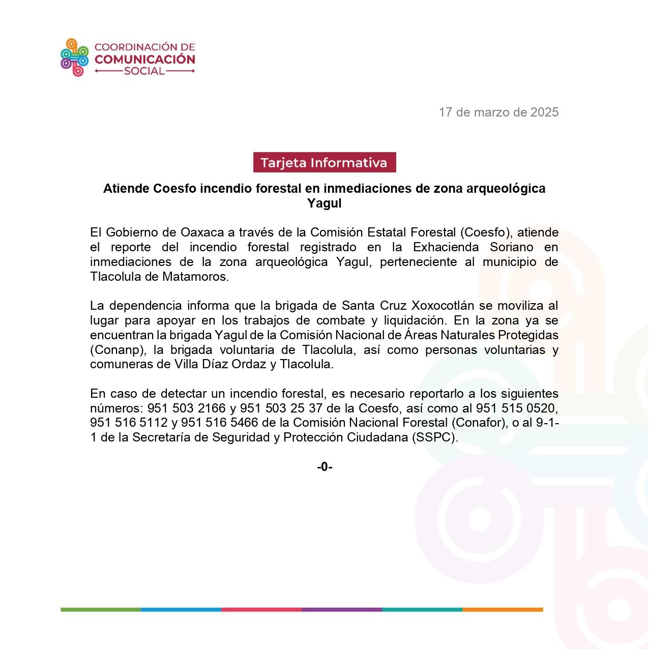 Atiende Coesfo incendio forestal en inmediaciones de zona arqueológica Yagul