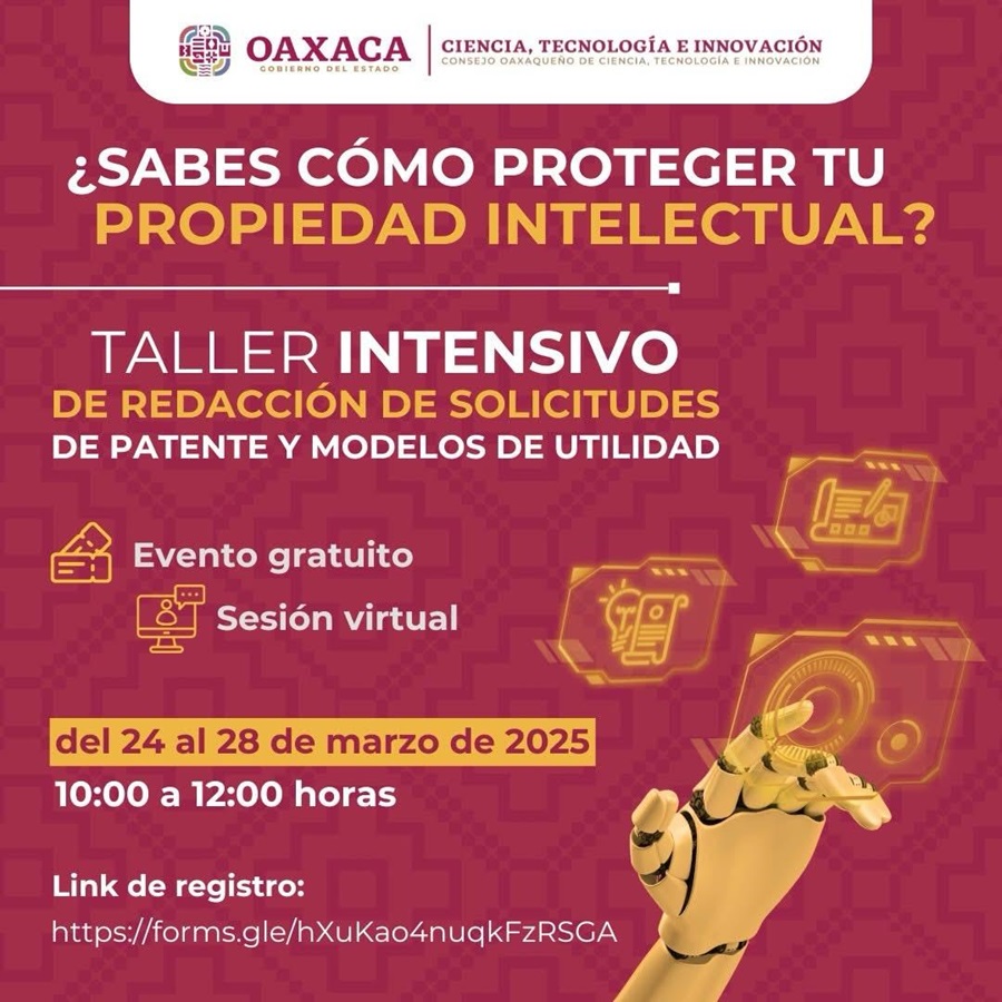 Invita Cocitei a taller Redacción de Solicitudes de Patente y Modelos de Utilidad