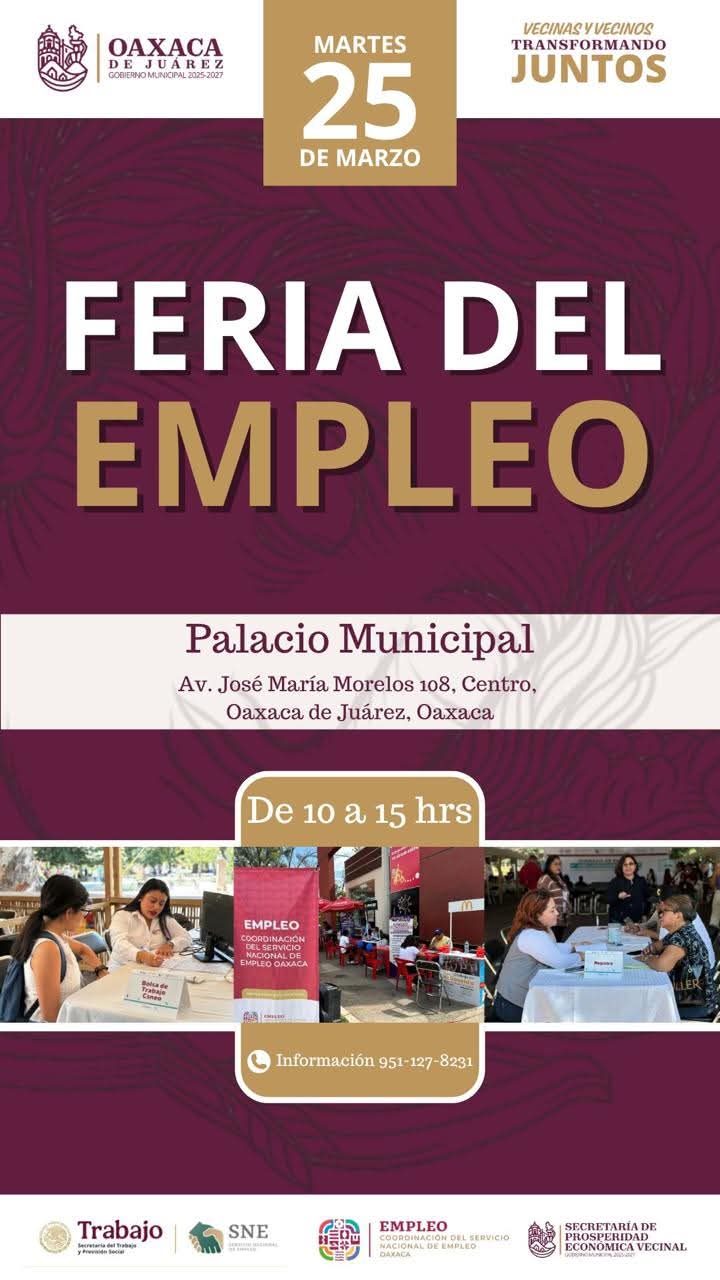 Realizará Gobierno del Estado este martes Feria del Empleo en la capital oaxaqueña