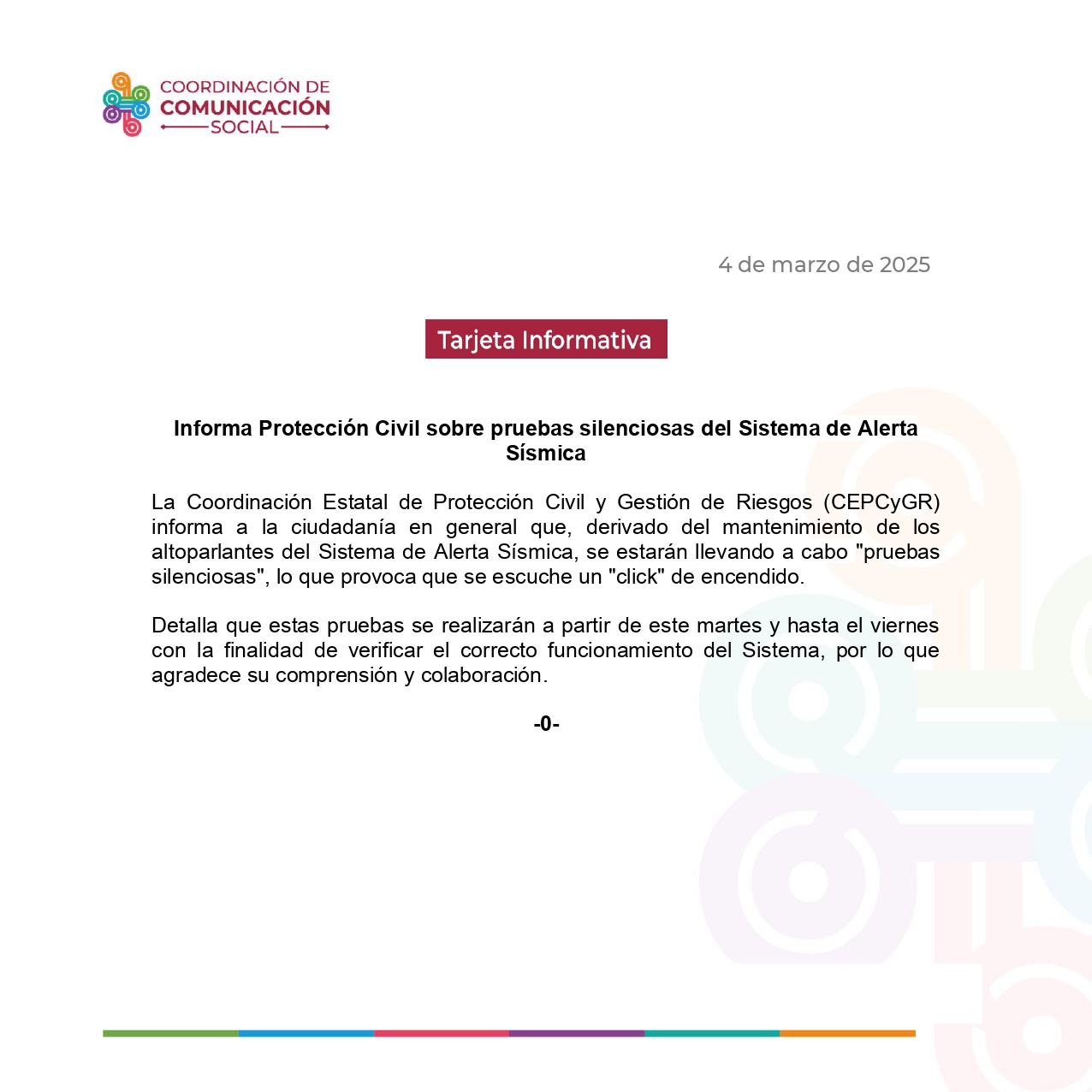 Informa Protección Civil sobre pruebas silenciosas del Sistema de Alerta Sísmica