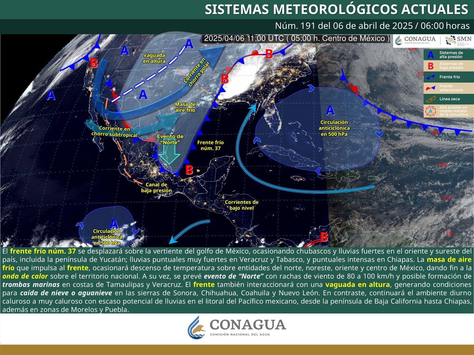 Frente frío número 37 ocasionará aumento de nublados y lluvias en algunas partes de Oaxaca