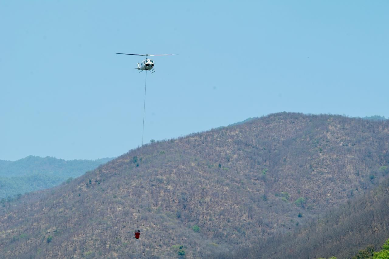 Refuerza Gobierno de Oaxaca acciones aéreas para combatir incendio forestal en Santo Domingo Tomaltepec