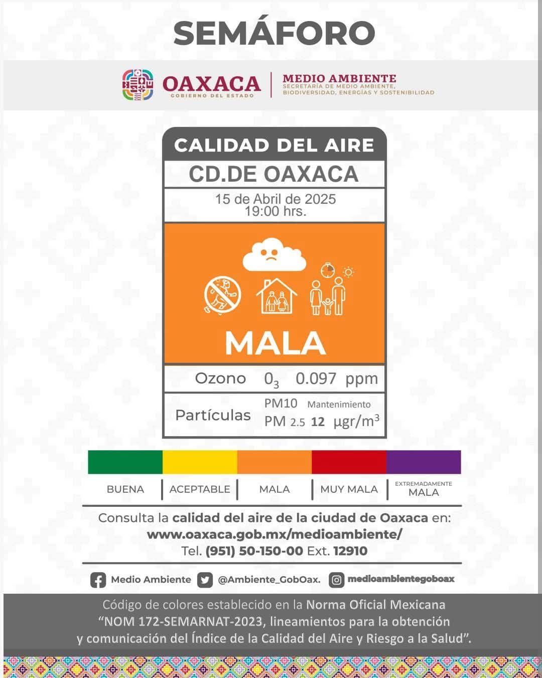 Emite Secretaría de Medio Ambiente recomendaciones por mala calidad del aire