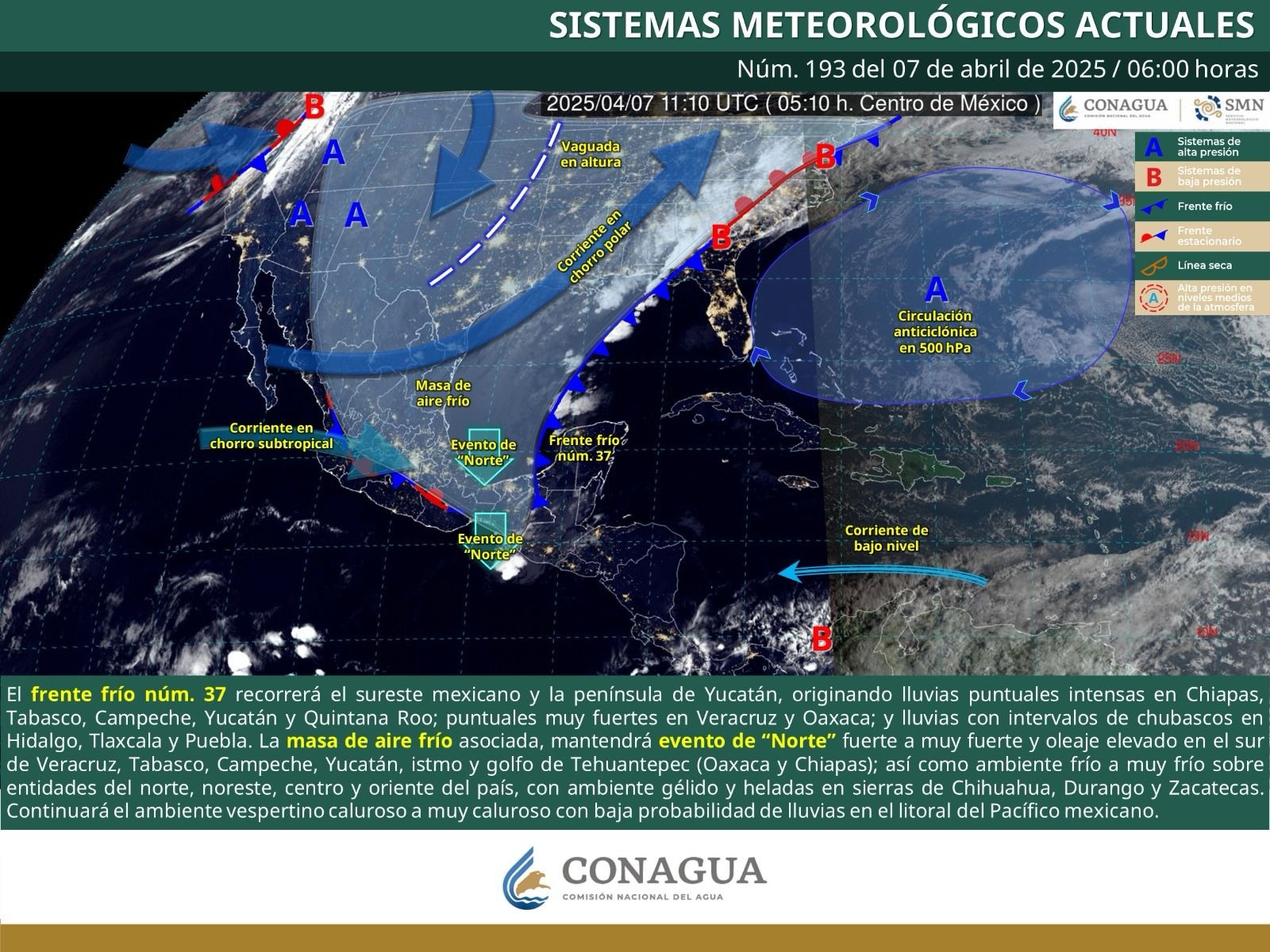 Frente frío número 37 traerá nubosidad, lluvias y lloviznas en algunas regiones de Oaxaca