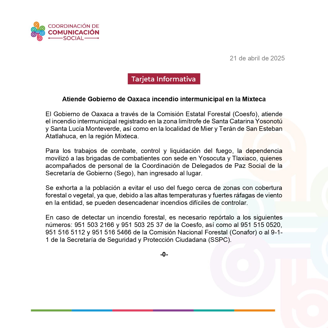 Atiende Gobierno de Oaxaca incendio intermunicipal en la Mixteca
