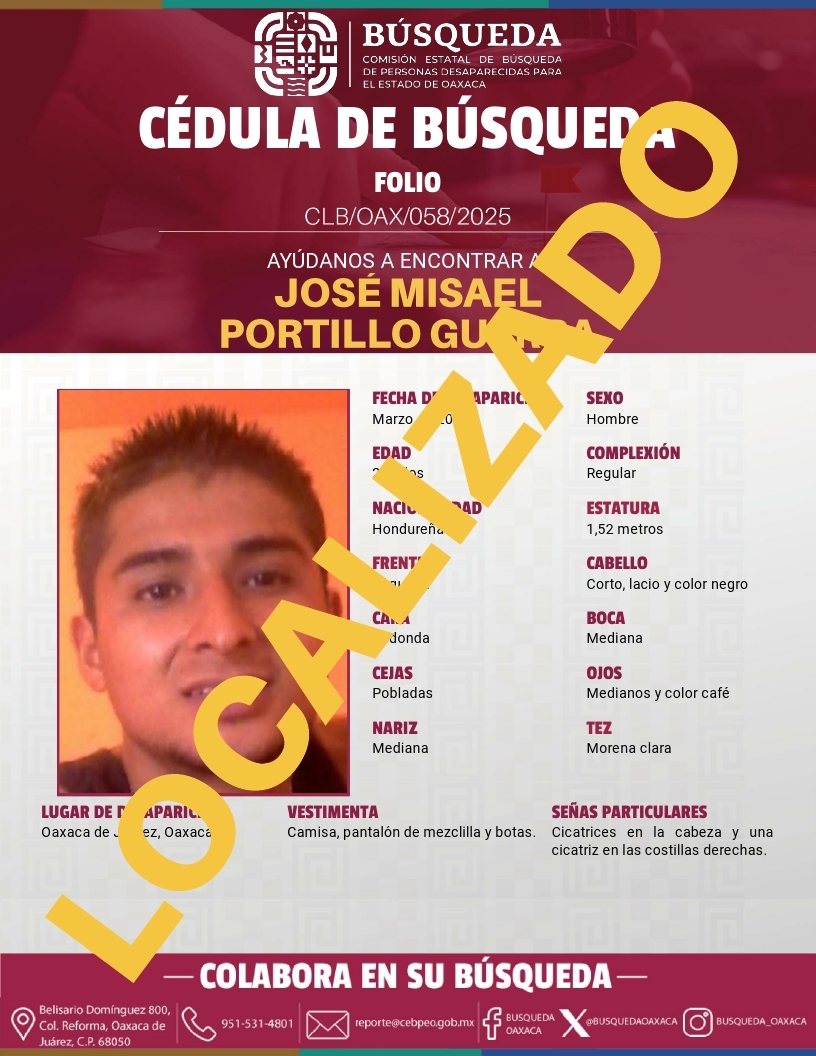 Localiza Comisión Estatal de Búsqueda a ciudadano hondureño reportado como desaparecido desde 2018