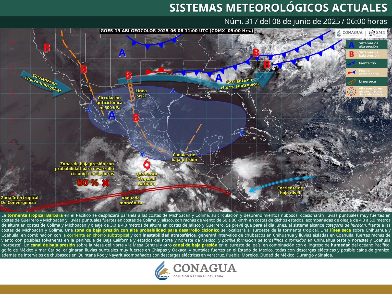 Zona de baja presión frente a Guerrero y Michoacán podría convertirse en Depresión Tropical