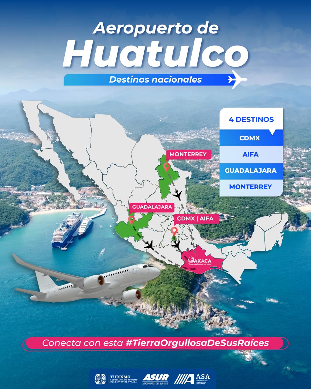 Consolida Huatulco su conectividad aérea con destinos clave