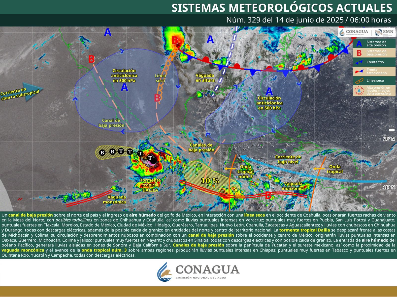 Tormenta Tropical Dalila generará lluvias moderadas a fuertes en gran parte de Oaxaca