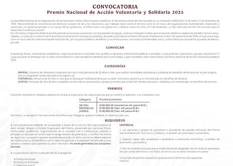 Convoca SSO a participar en el Premio Nacional de Acción Voluntaria y Solidaria 2025