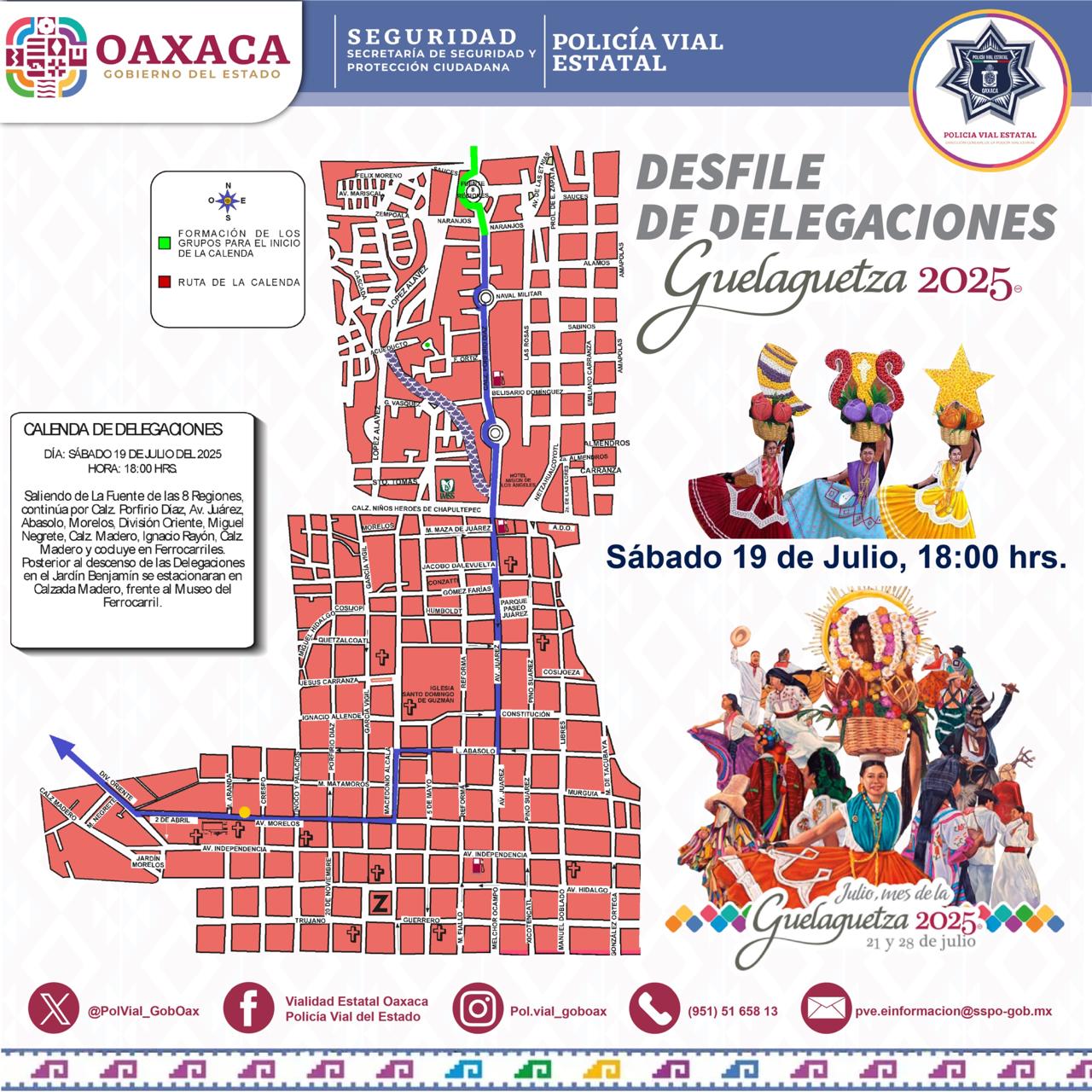 Policía Vial Estatal implementará dispositivos durante Desfiles de Delegaciones de la Guelaguetza 2025