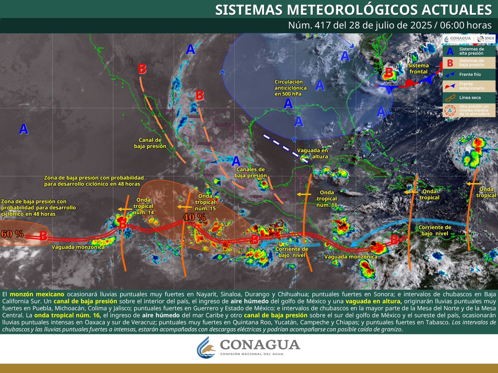 Se esperan lluvias y tormentas significativas en horas de la tarde-noche en gran parte de Oaxaca