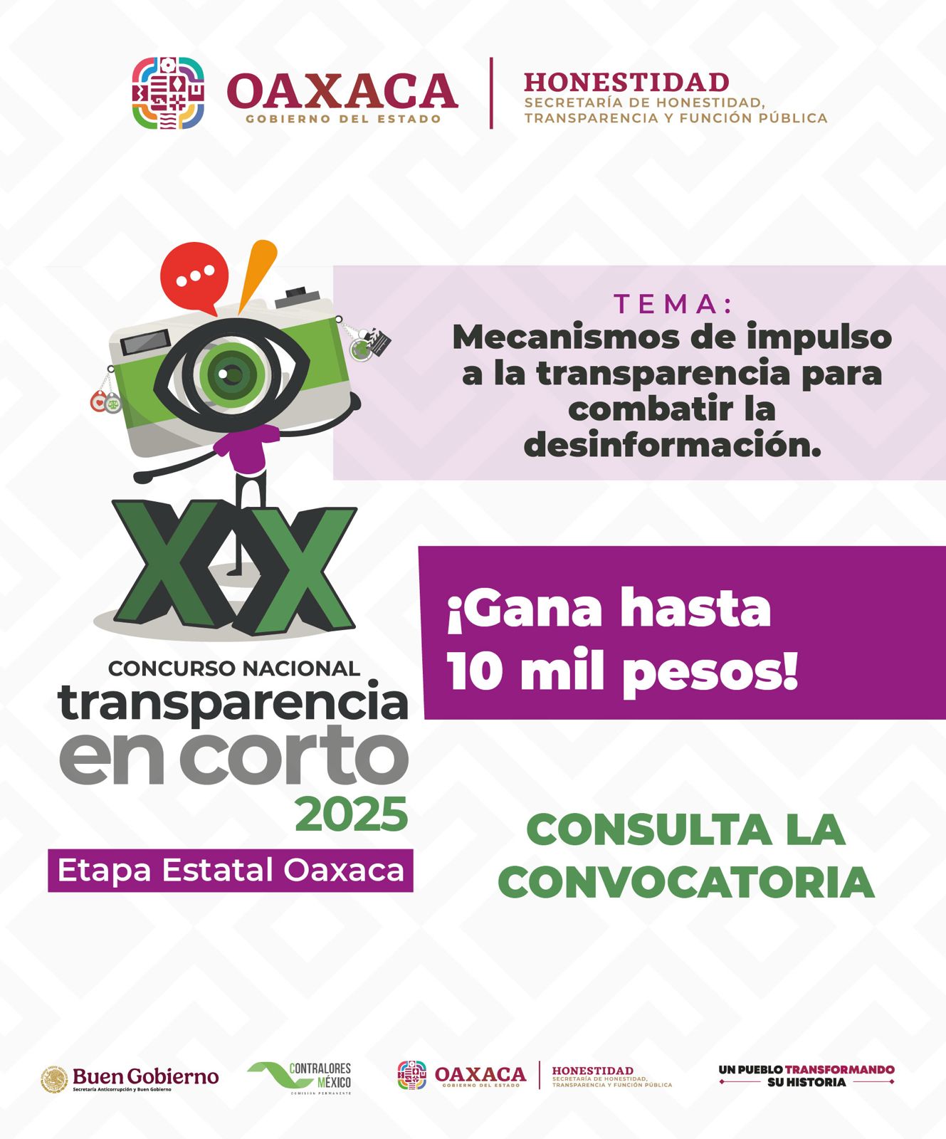 Invita Secretaría de Honestidad a participar en la etapa estatal del XX Concurso Nacional Transparencia en Corto 2025