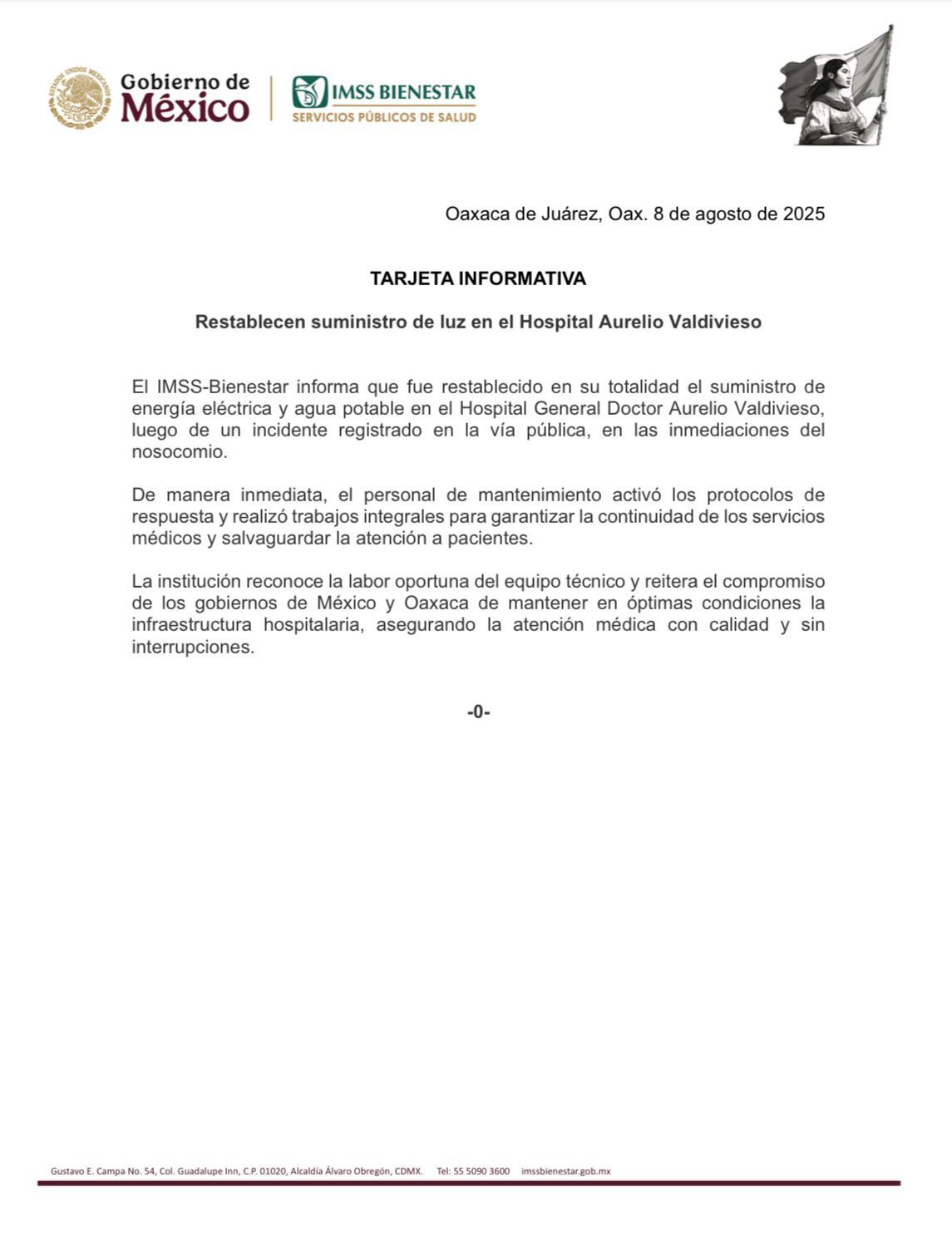 Restablecen suministro de luz en el Hospital Aurelio Valdivieso