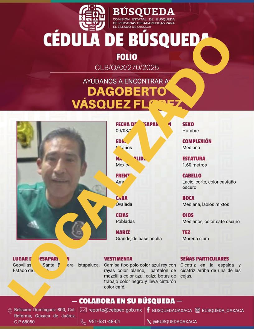 Trabajo coordinado entre CLB Oaxaca y Cruz Roja Mexicana permite localización de persona reportada como desaparecida