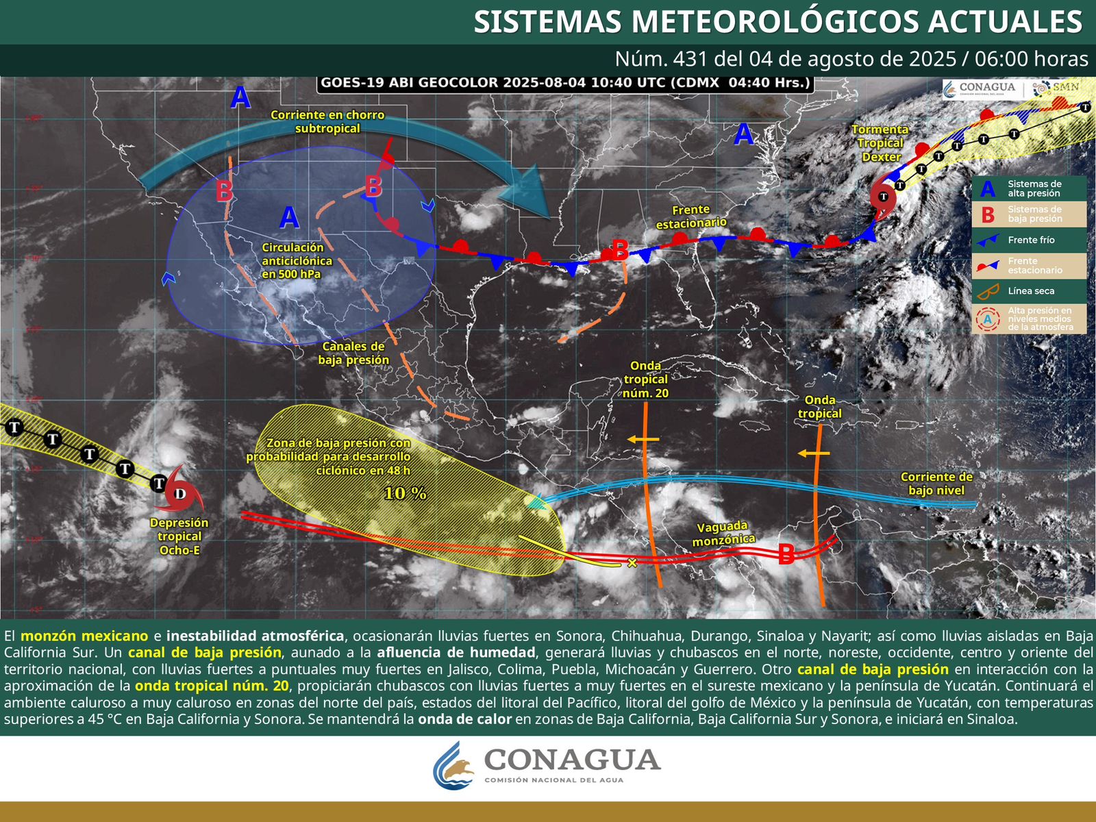 Onda tropical número 20 dejará lluvias y tormentas aisladas de corta duración en la entidad