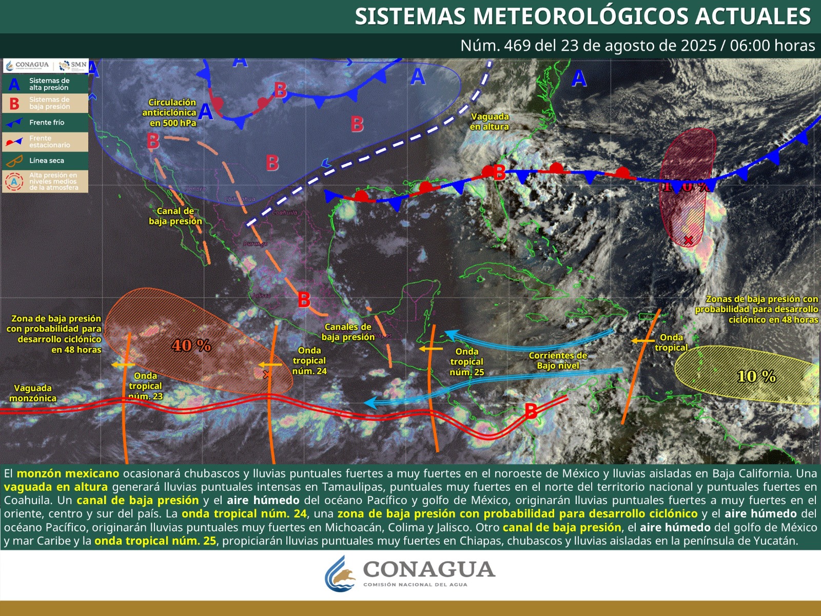 Onda tropical 25 y canal de baja presión provocarán lluvias en gran parte de Oaxaca