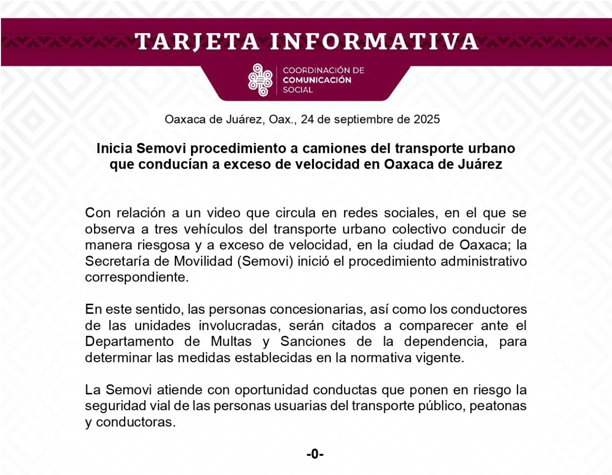 Inicia Semovi procedimiento a camiones del transporte urbano que conducían a exceso de velocidad en Oaxaca de Juárez