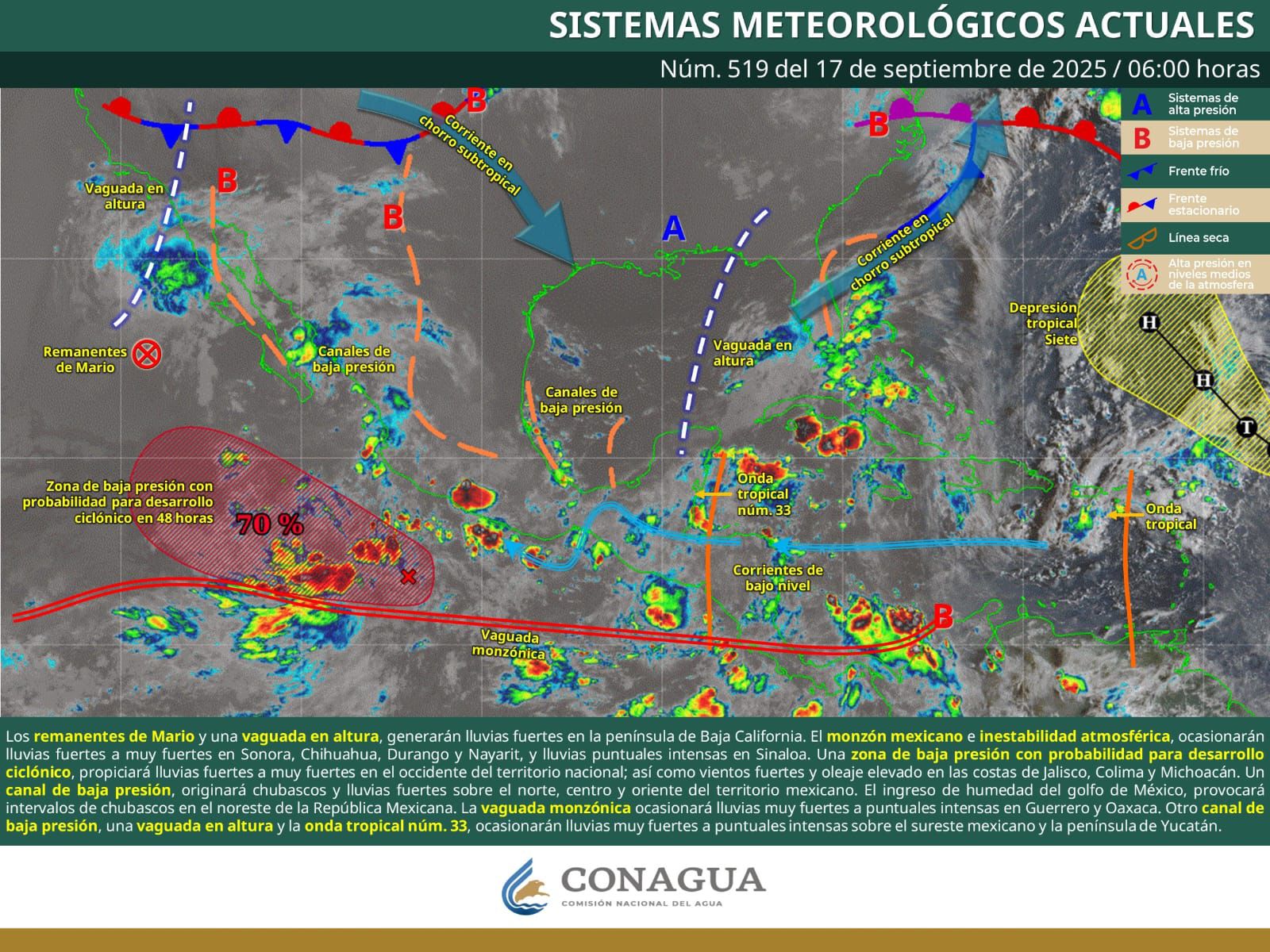 Este miércoles se prevén lluvias acompañadas de vientos fuertes en diversas regiones de Oaxaca