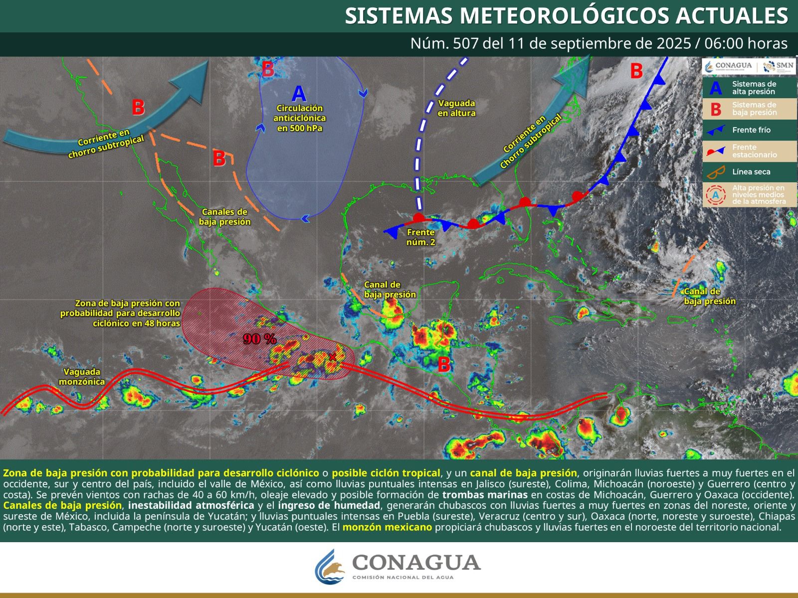 Este jueves se esperan lluvias fuertes en el territorio oaxaqueño