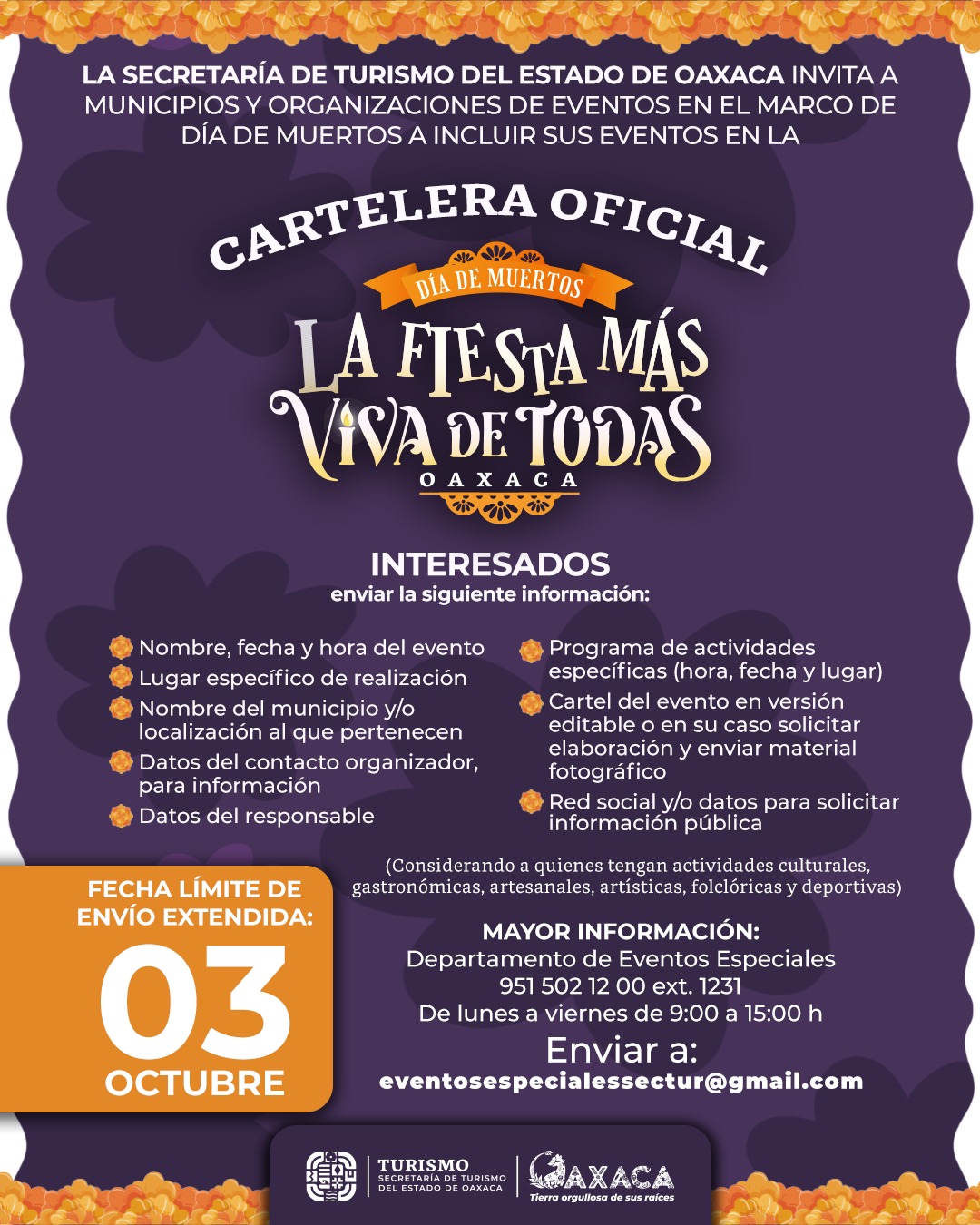 Convoca Sectur Oaxaca a sumar eventos a la cartelera oficial del «Día de Muertos, La Fiesta Más Viva de Todas»
