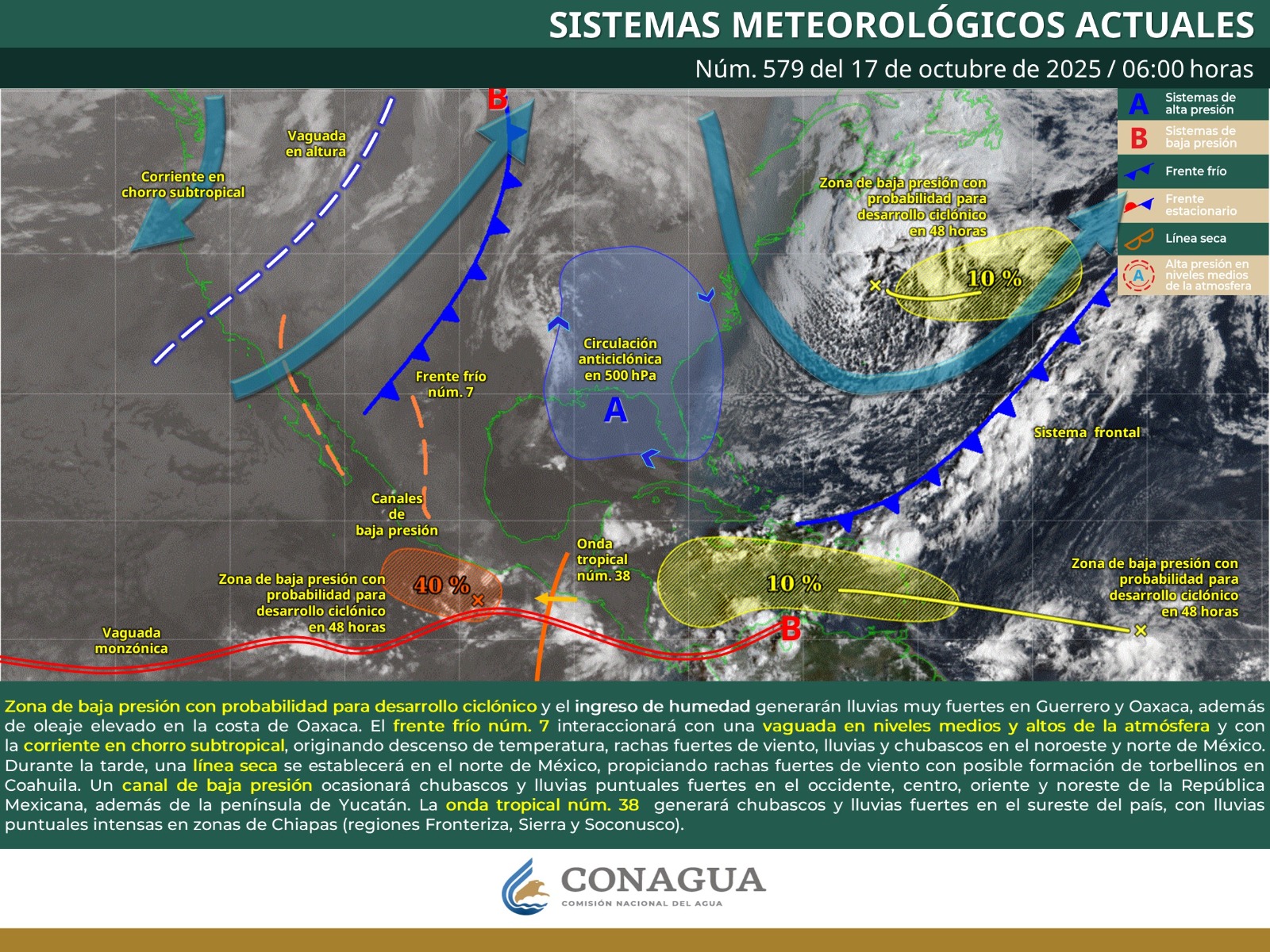 Continuarán lluvias moderadas a fuertes en Istmo, Sierra Sur y Costa este viernes