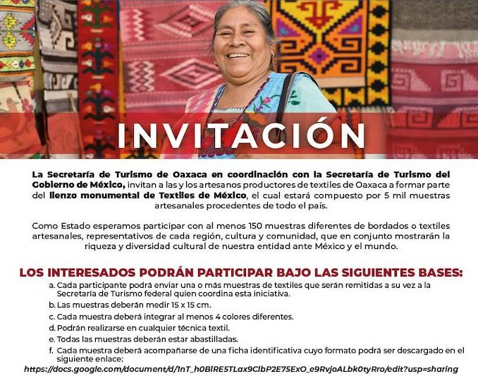 Invita Sectur Oaxaca a participar en el Lienzo Monumental de Textiles de México
