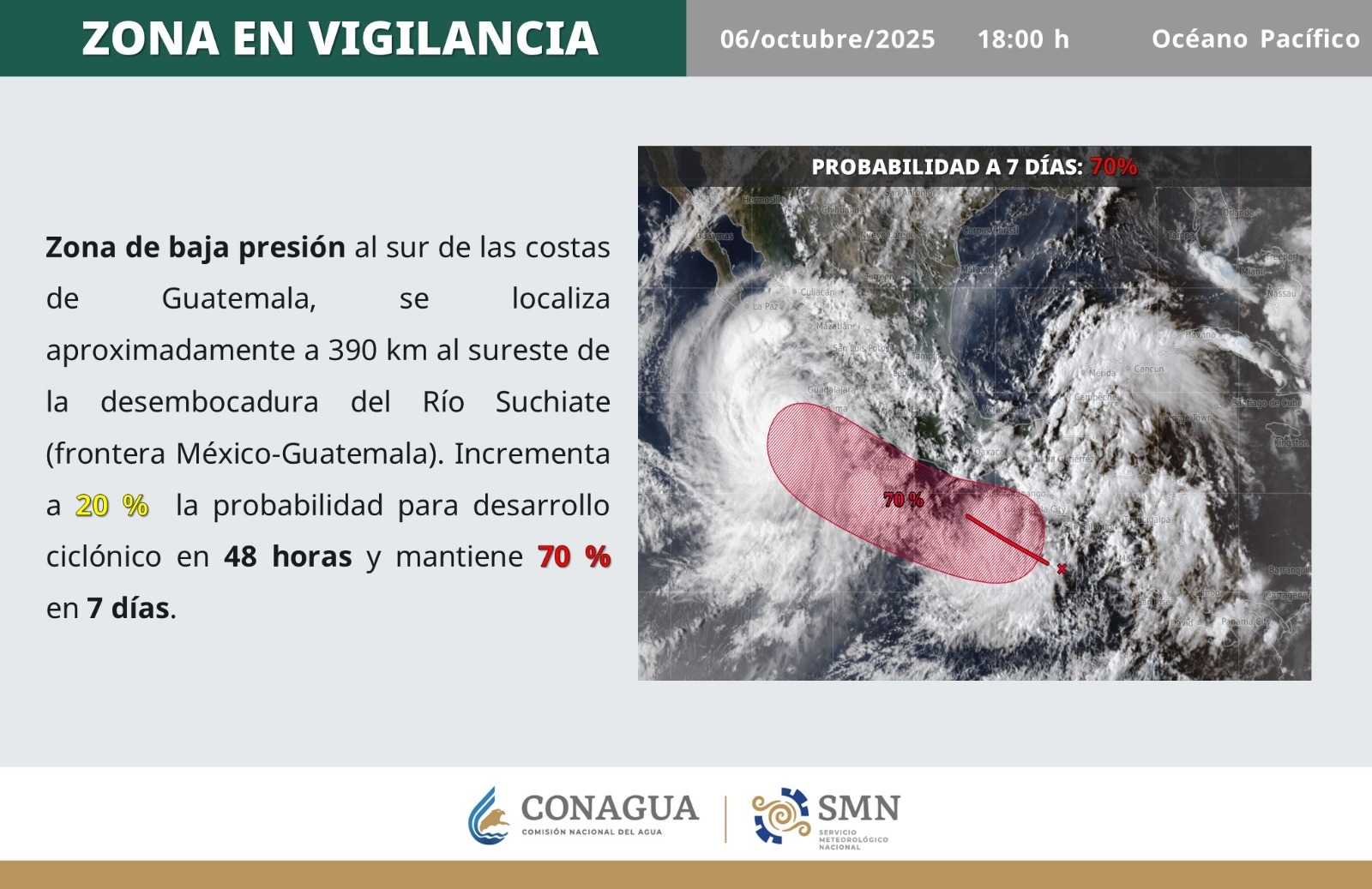 Se esperan lluvias torrenciales en Oaxaca debido a sistema de baja presión, Protección Civil recomienda a población estar atenta a efectos
