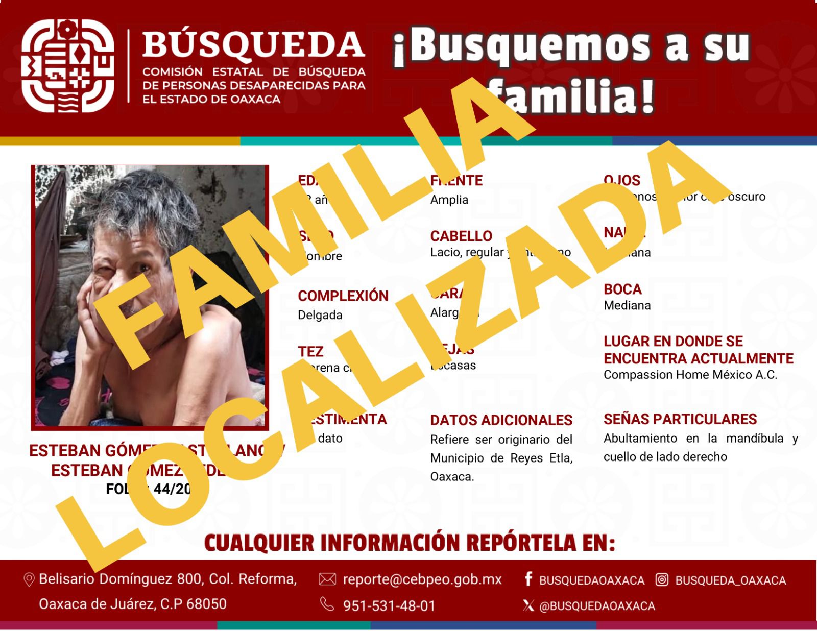 Logra Gobierno de Oaxaca reintegración familiar de manera póstuma de oaxaqueño