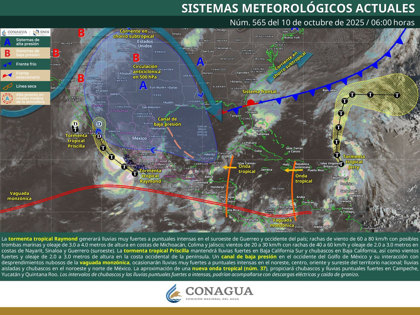 Este viernes se mantendrán lluvias fuertes en la Costa, Istmo, Mixteca y Sierra Sur