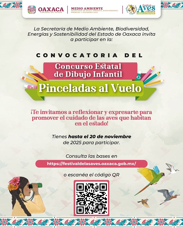 Convoca Gobierno de Oaxaca a participar en el Concurso Estatal de Dibujo Infantil “Pinceladas al Vuelo”