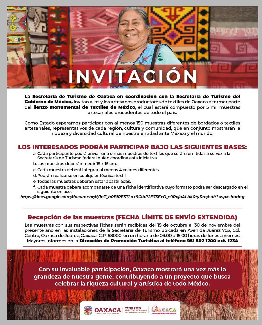 Continúa abierta la convocatoria Lienzo Monumental de Textiles de México