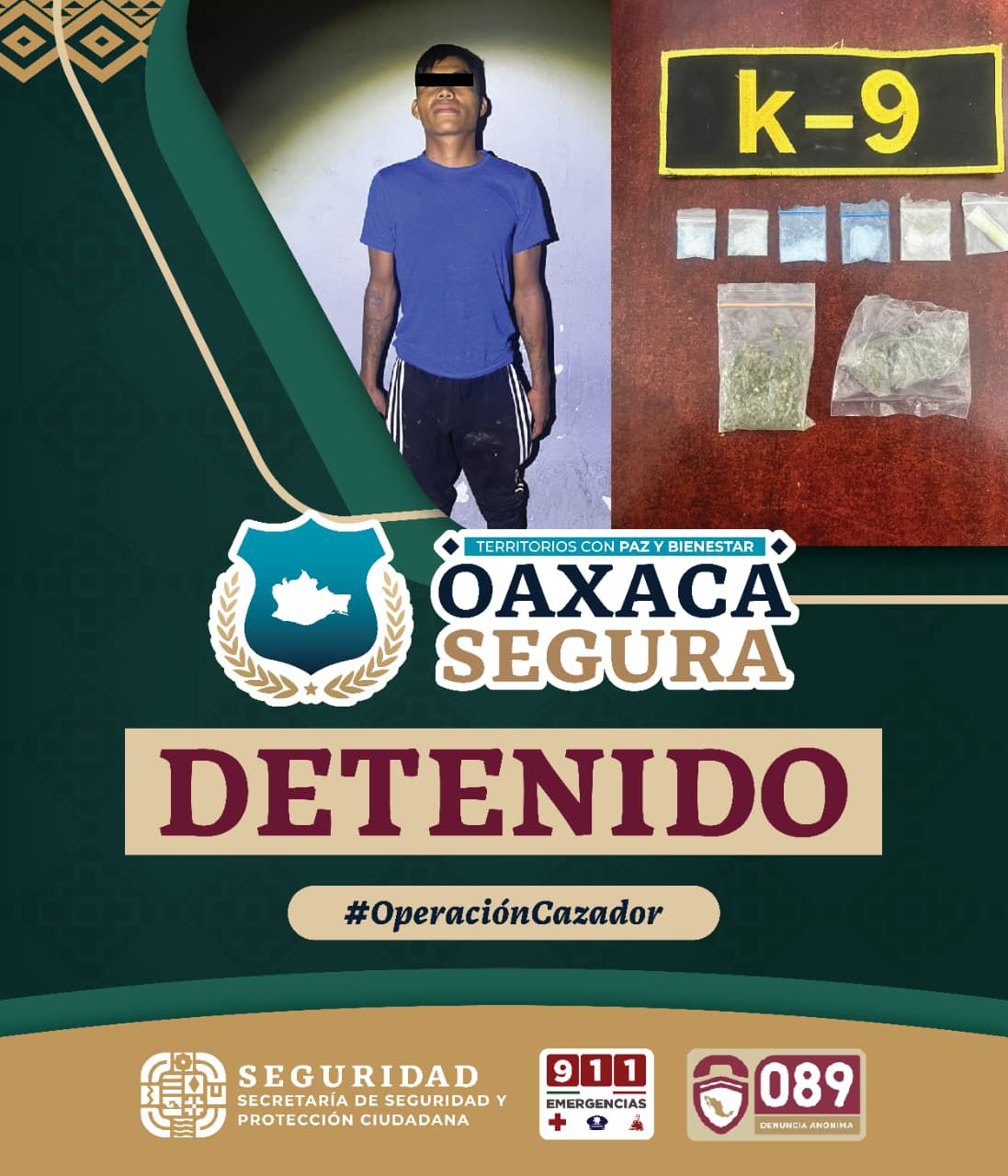 Ante posible delito contra la salud, detiene Policía Estatal a masculino en la capital oaxaqueña