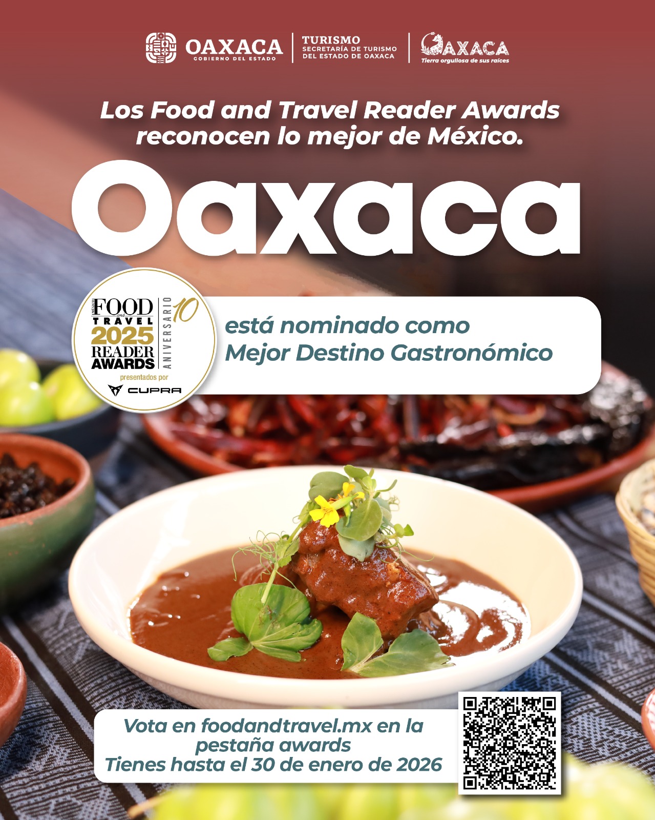 Invita Sectur Oaxaca a votar por destinos y emprendimientos nominados en Food and Travel Reader Awards 2025